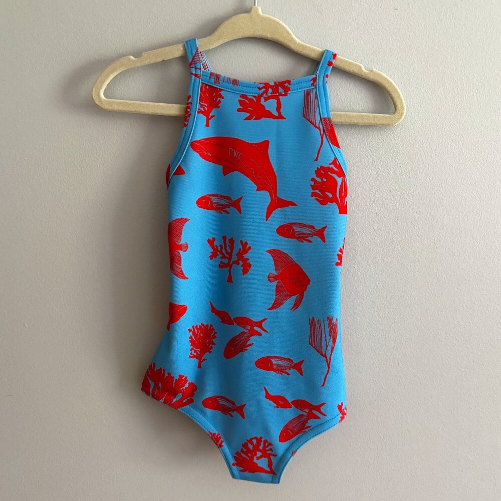 Bella & Frank Criss-Cross Coral Fish Swimsuit in Aqua NWT 2Y